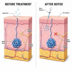 How Botox stops hyperhidrosis at the nerve level, before sweat is ever produced